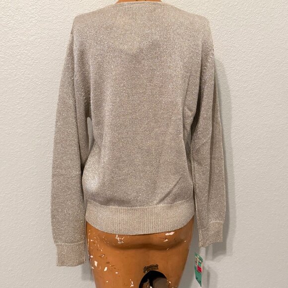 NWT Cardigan Sweater Womens Small Metallic Silver Gray Pearl Btn Christmas Wool - Picture 5 of 8